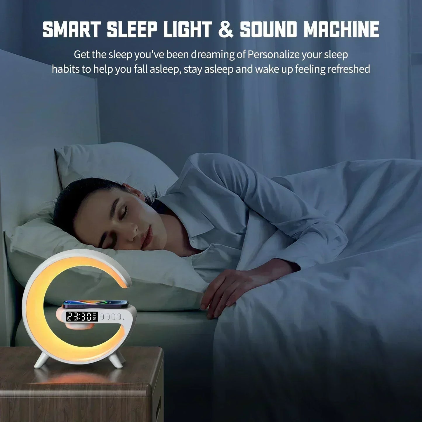 Wireless Charger Stand Stereo Bluetooth Speaker RGB Night Light Lamp Alarm Clock For Smartphone Fast Wireless Charging Station