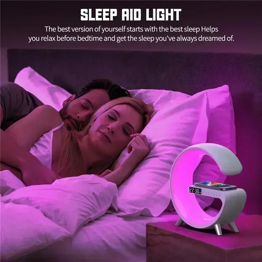 Wireless Charger Stand Stereo Bluetooth Speaker RGB Night Light Lamp Alarm Clock For Smartphone Fast Wireless Charging Station