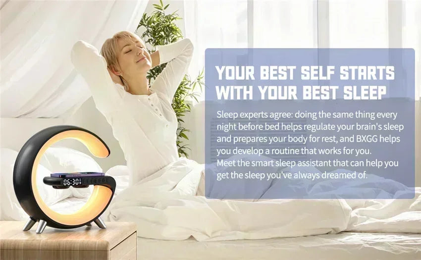 Wireless Charger Stand Stereo Bluetooth Speaker RGB Night Light Lamp Alarm Clock For Smartphone Fast Wireless Charging Station