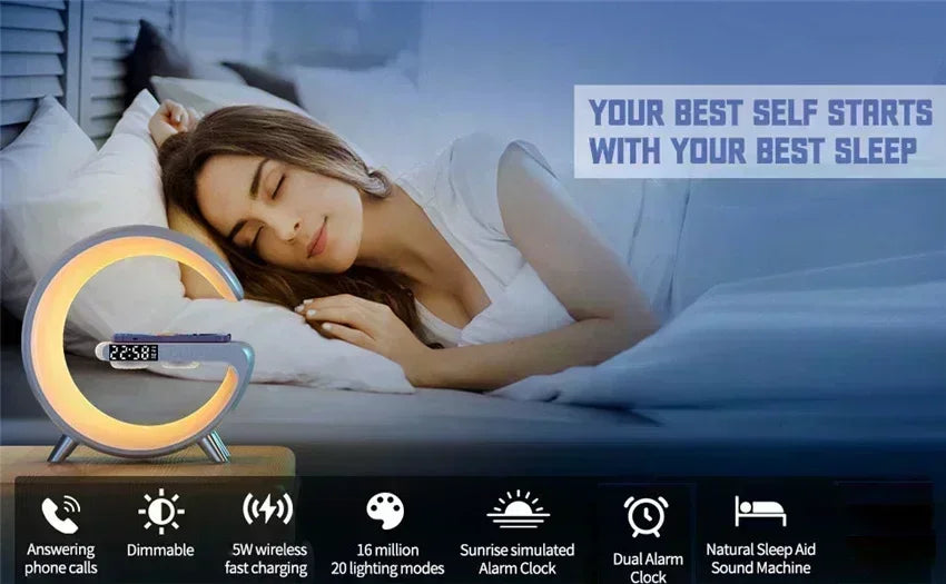 Wireless Charger Stand Stereo Bluetooth Speaker RGB Night Light Lamp Alarm Clock For Smartphone Fast Wireless Charging Station