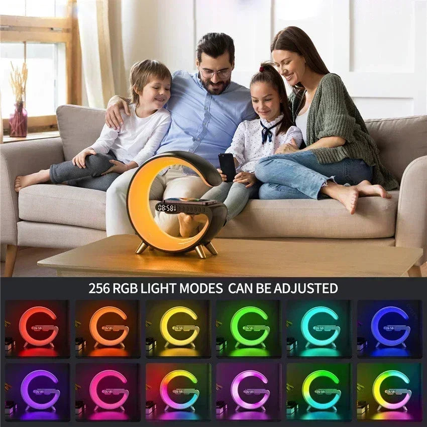 Wireless Charger Stand Stereo Bluetooth Speaker RGB Night Light Lamp Alarm Clock For Smartphone Fast Wireless Charging Station