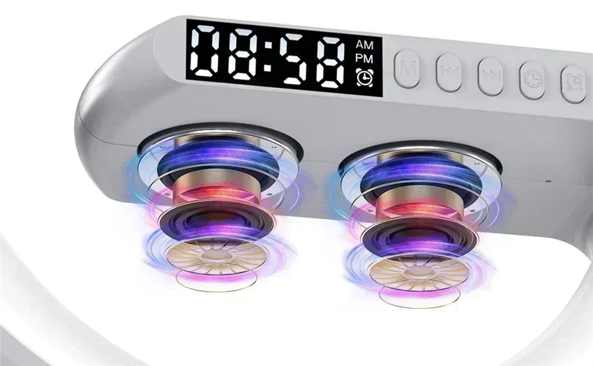 Wireless Charger Stand Stereo Bluetooth Speaker RGB Night Light Lamp Alarm Clock For Smartphone Fast Wireless Charging Station