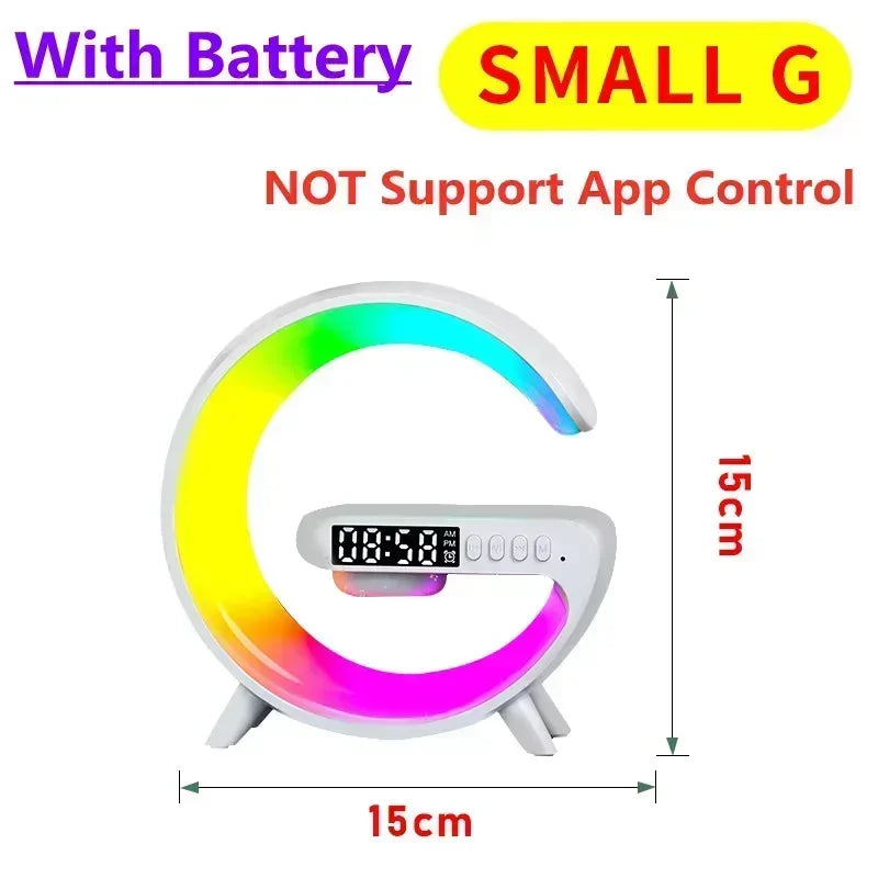 Wireless Charger Stand Stereo Bluetooth Speaker RGB Night Light Lamp Alarm Clock For Smartphone Fast Wireless Charging Station