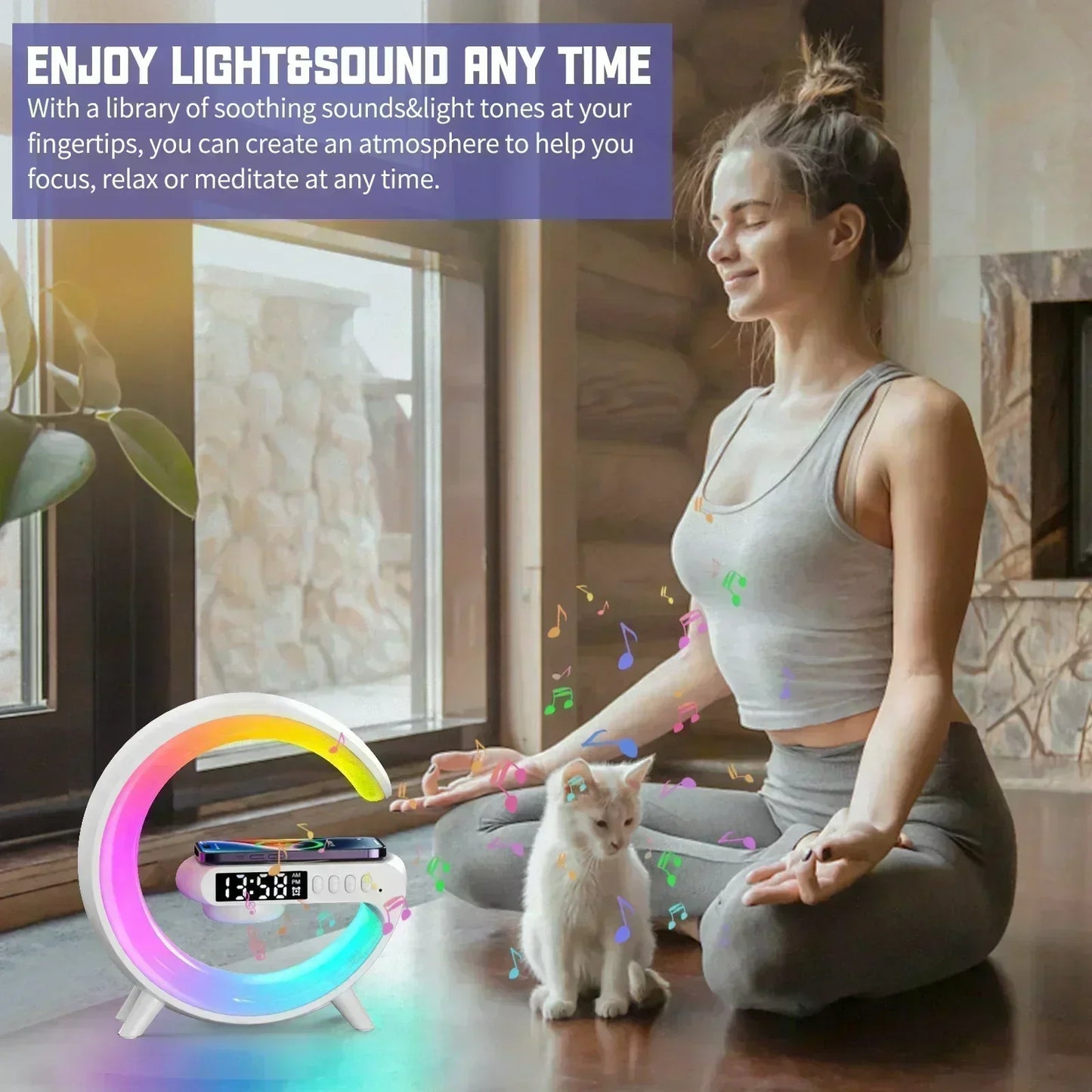 Wireless Charger Stand Stereo Bluetooth Speaker RGB Night Light Lamp Alarm Clock For Smartphone Fast Wireless Charging Station