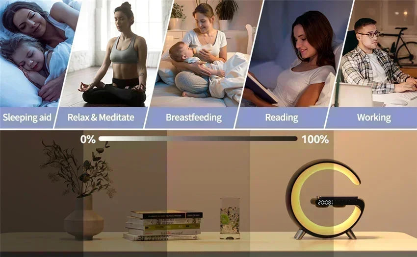 Wireless Charger Stand Stereo Bluetooth Speaker RGB Night Light Lamp Alarm Clock For Smartphone Fast Wireless Charging Station