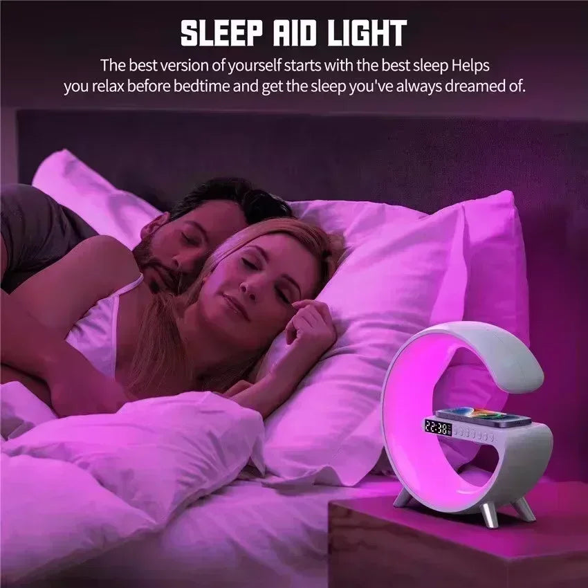 Wireless Charger Stand Stereo Bluetooth Speaker RGB Night Light Lamp Alarm Clock For Smartphone Fast Wireless Charging Station