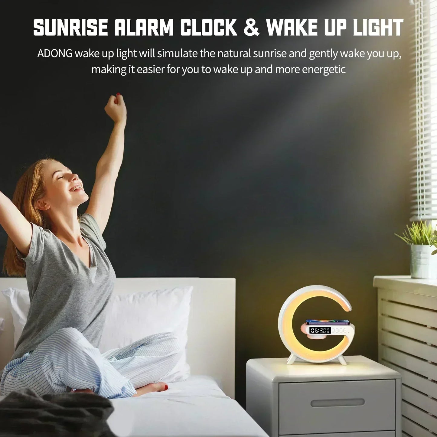Wireless Charger Stand Stereo Bluetooth Speaker RGB Night Light Lamp Alarm Clock For Smartphone Fast Wireless Charging Station