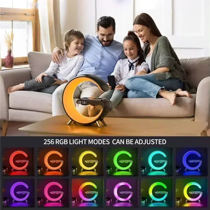 Wireless Charger Stand Stereo Bluetooth Speaker RGB Night Light Lamp Alarm Clock For Smartphone Fast Wireless Charging Station